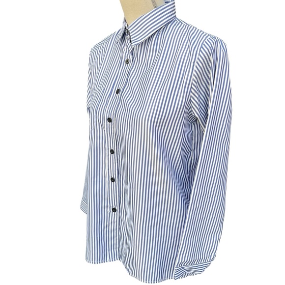 Blue & White Stripe Button Front Stretch Shirt Top Blouse (6) - Picture 6 of 12